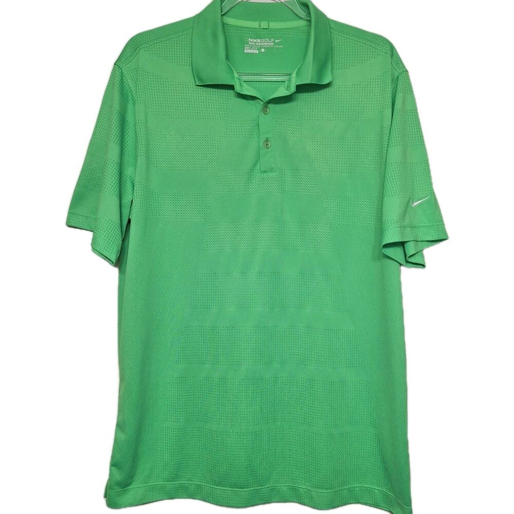 Nike Golf Dri Fit Tour Performance Mens Large Polo Vented Bright Green Shirt